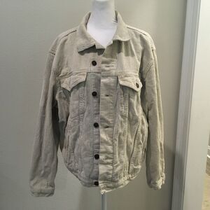 Princess Polly Womens Trucker Cream Corduroy Jacket Sz S Two Tone Color Runs Big